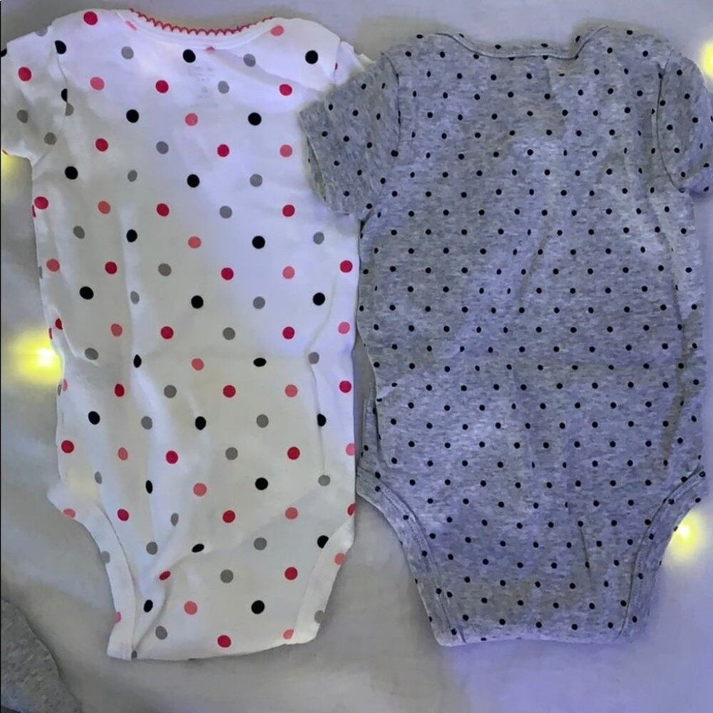 4 piece lot Bundle 2 snap crotch polka dot bodysuits 2 pants ruffle butt 6 month - Picture 6 of 6